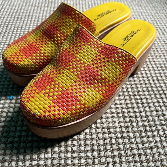 Charlotte Stone Shoes - Charlotte Stone Red and Yellow Woven Clogs